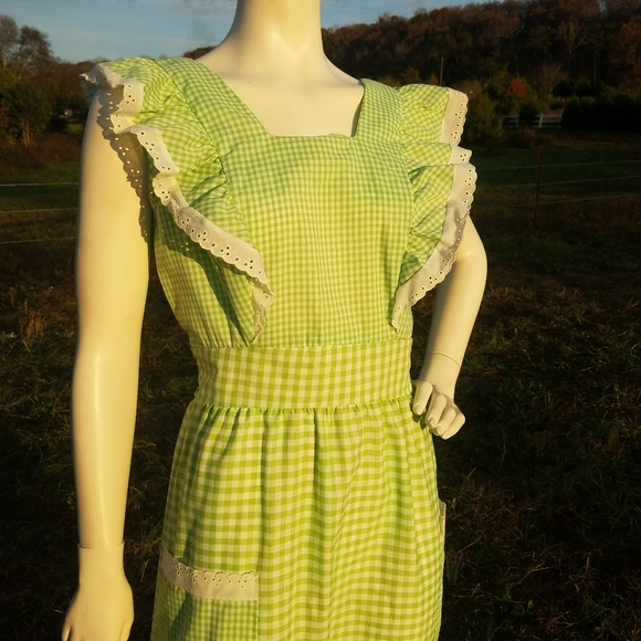 VTG Long Checkered Ruffle Dress 60's 70's 6 M - Picture 6 of 11